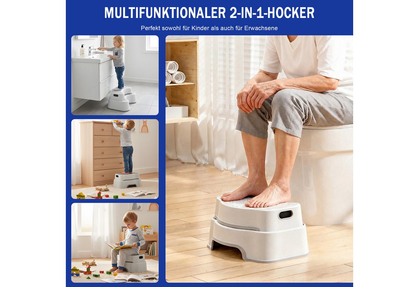 AKKEE Toiletten-Stuhl Toilettenhocker Erwachsene, Ergonomischer Toilettenhocker, Rutschfester Badezimmer-Kindertoilettenhocker Bild 5