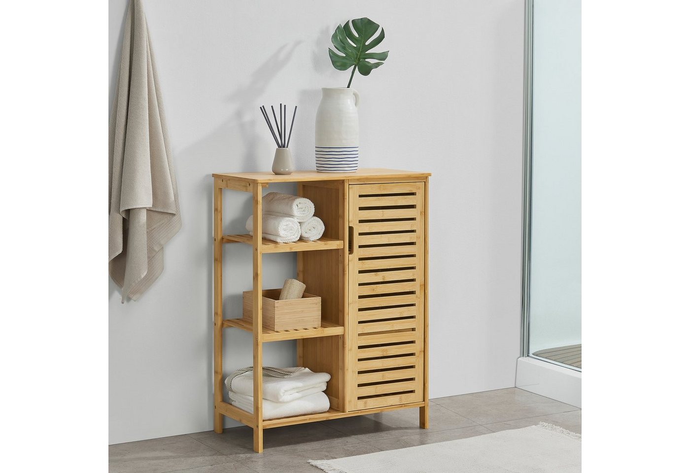 en.casa Badregal, Vetlanda Bambusregal 87x66x33 cm Natur