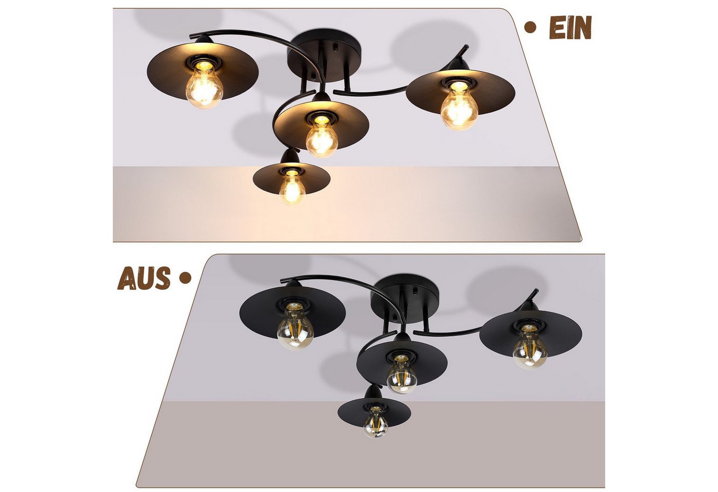 ZMH Deckenstrahler E27 Vintage Schwarz 4 Flammig Industriel Innen Schlaf Küchen modern, ohne Leuchtmittel, Deckenlamp Flur aus Eisen Strahler Bild 4