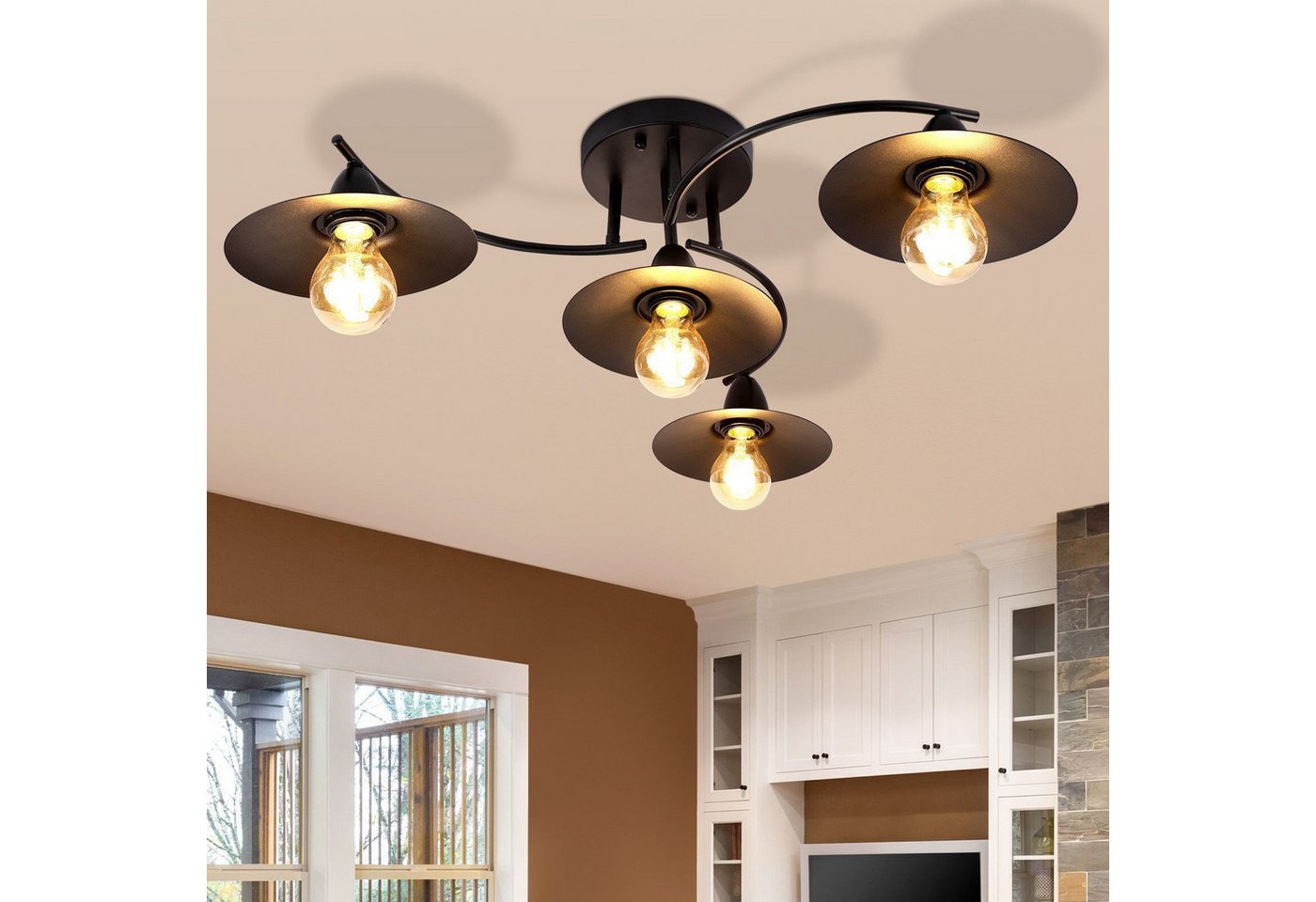 ZMH Deckenstrahler E27 Vintage Schwarz 4 Flammig Industriel Innen Schlaf Küchen modern, ohne Leuchtmittel, Deckenlamp Flur aus Eisen Strahler Bild 5