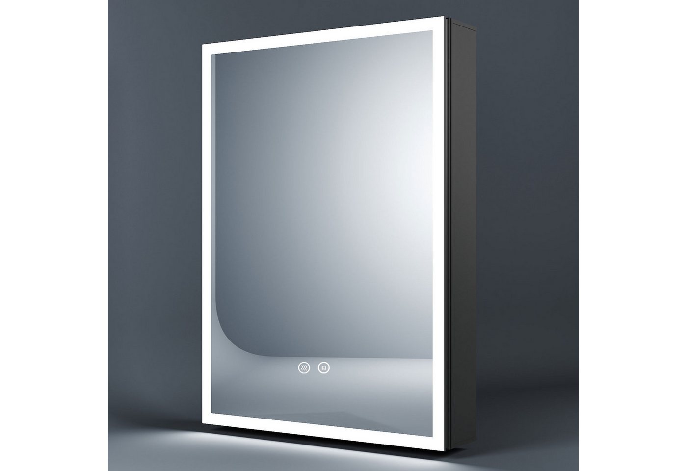 WDWRITTI Spiegelschrank Bad mit Beleuchtung Badezimmerspiegelschrank LED 50x70 40x60cm (Badezimmer Schrank Schwarz, 2Touch, Anti-fog, 3Lichtmodi, Dimmbar, Speicherfunktion, Alu-Schranktür, Doppelseitiger Spiegel) Verstellbare Glasböden, mit Netzadapter Bild 4