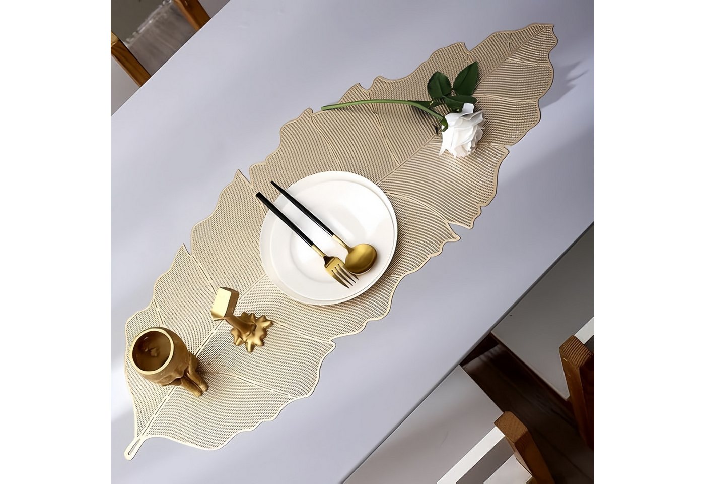 FOUORTUNATE-BEE Tischläufer Tischläufer mit Bananenblatt-Design, abwischbar & hitzebeständig, Bananenblatt-Tischläufer für Hochzeit, Feste und Dekoration
