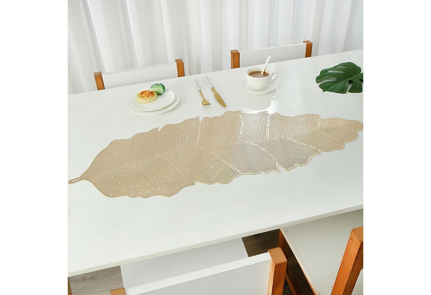 FOUORTUNATE-BEE Tischläufer Tischläufer mit Bananenblatt-Design, abwischbar & hitzebeständig, Bananenblatt-Tischläufer für Hochzeit, Feste und Dekoration Bild 2