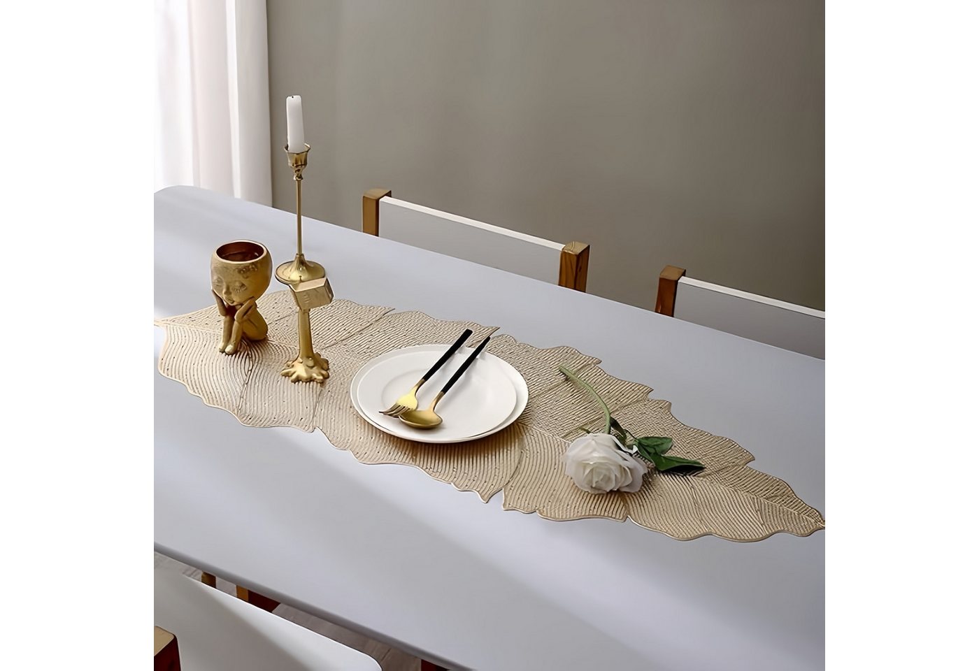 FOUORTUNATE-BEE Tischläufer Tischläufer mit Bananenblatt-Design, abwischbar & hitzebeständig, Bananenblatt-Tischläufer für Hochzeit, Feste und Dekoration Bild 3