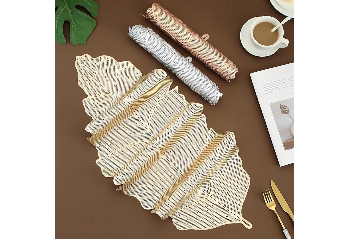 FOUORTUNATE-BEE Tischläufer Tischläufer mit Bananenblatt-Design, abwischbar & hitzebeständig, Bananenblatt-Tischläufer für Hochzeit, Feste und Dekoration Bild 4