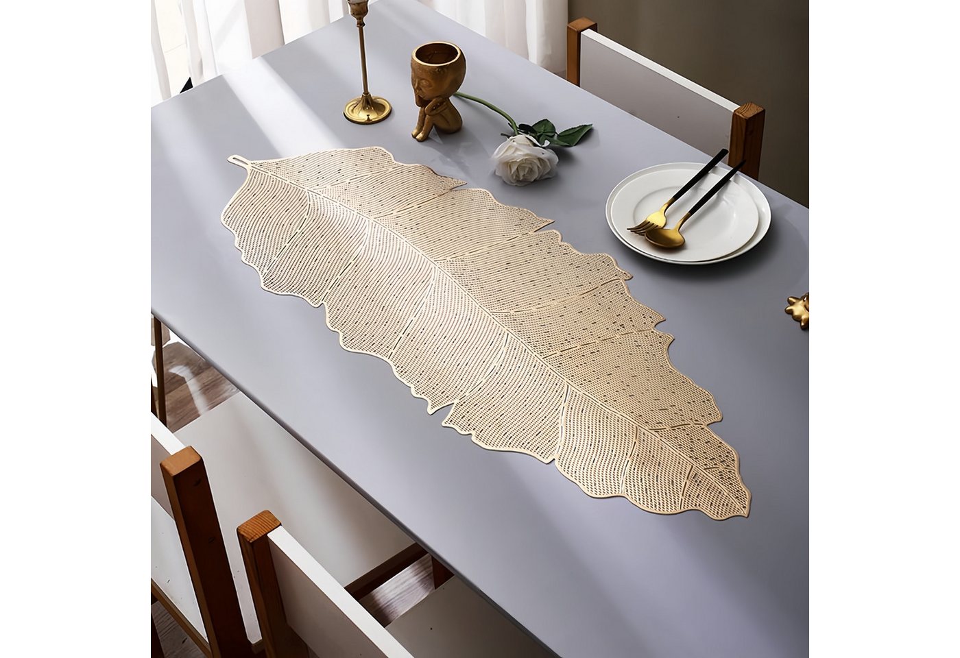 FOUORTUNATE-BEE Tischläufer Tischläufer mit Bananenblatt-Design, abwischbar & hitzebeständig, Bananenblatt-Tischläufer für Hochzeit, Feste und Dekoration Bild 5