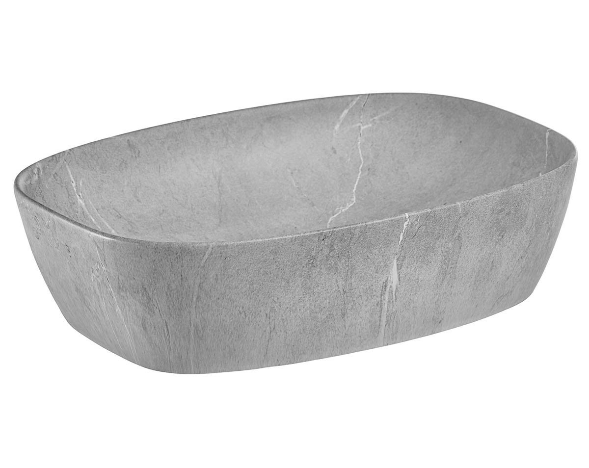 einfachgutemoebel Waschtisch-Set Aufsatz-Waschbecken 50cm marmoriert, Keramik Schale, grau, (Waschbecken, 1-St., Waschbecken) Bild 3