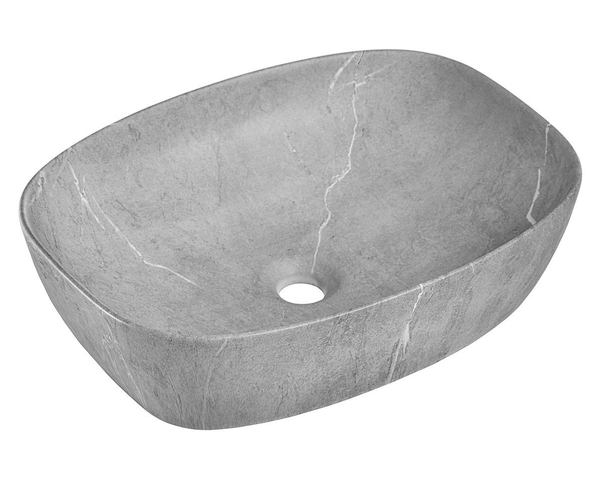 einfachgutemoebel Waschtisch-Set Aufsatz-Waschbecken 50cm marmoriert, Keramik Schale, grau, (Waschbecken, 1-St., Waschbecken) Bild 4