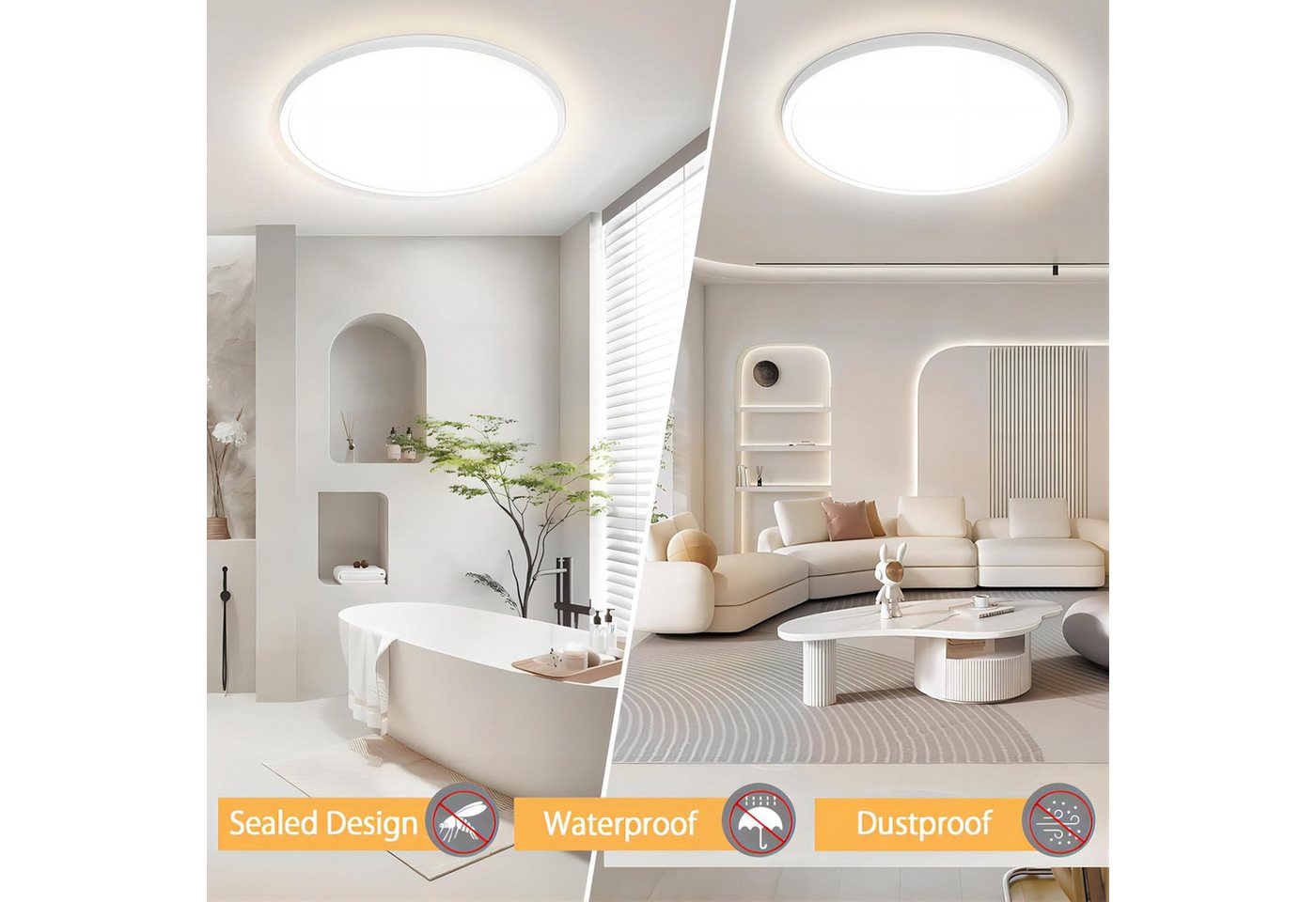 POPOLIC LED Deckenleuchte 24W 6000K/4000K/3000K, Deckenlampe 3 Farbtemperatur 3200LM IP54, Rund Flach Modern Schlafzimmer Lampe Ø30cm