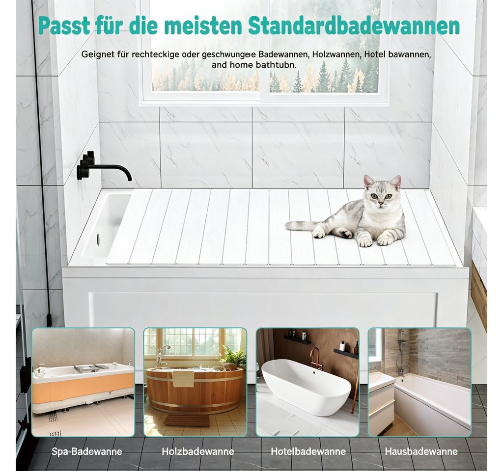 Rutaqian Badewannenablage Badewannenablage PVC, faltbares Badewannenbrett mit Tablet Halter, Badewannen Tablett mit Wärmeisolierung für Buch, Handy und Getränke
