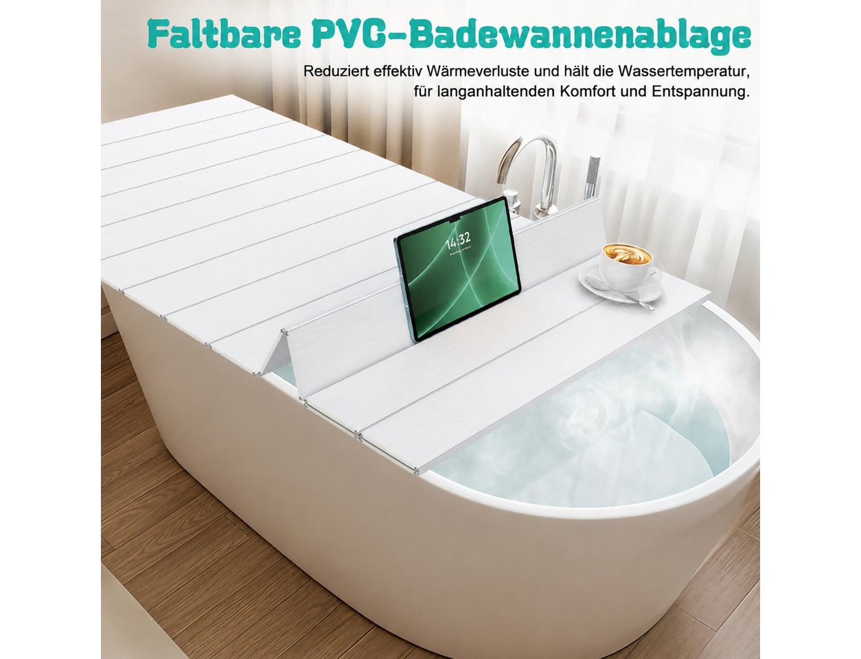 Rutaqian Badewannenablage Badewannenablage PVC, faltbares Badewannenbrett mit Tablet Halter, Badewannen Tablett mit Wärmeisolierung für Buch, Handy und Getränke Bild 4