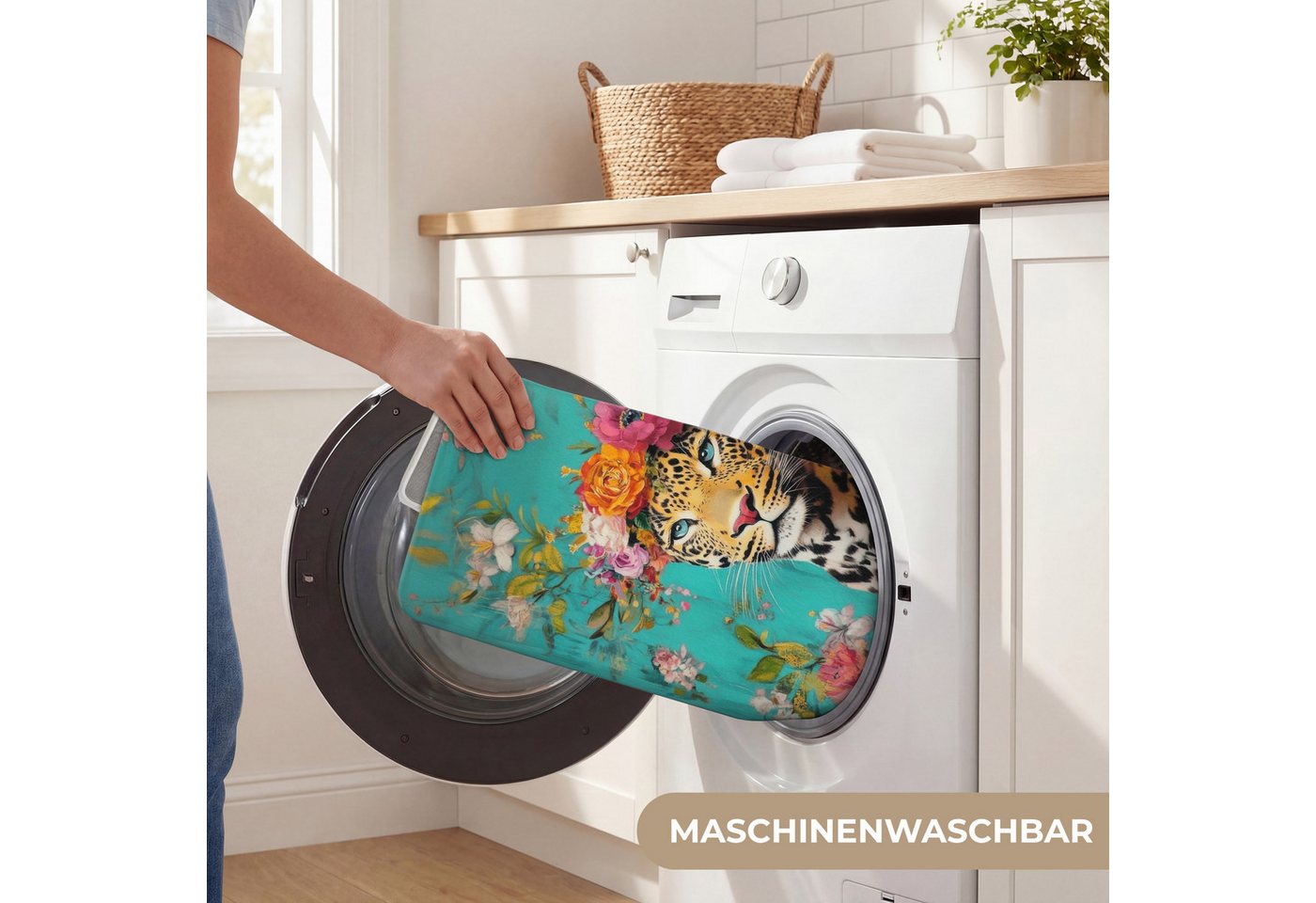 OnlyWow WC-Vorleger Leopard - Blumen - Krone, Höhe 10 mm, Polyester, Rechteckig, WC Teppich, Toilettenvorleger, Toilettenteppich, Badematte 40x60 cm Bild 4