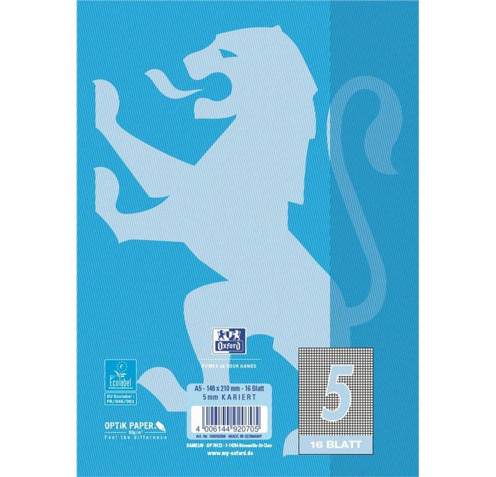 OXFORD Schulheft 1 Schulheft Lin. 5 (kariert 5mm) 16 Blatt ohne Rand A5 blau Bild 3
