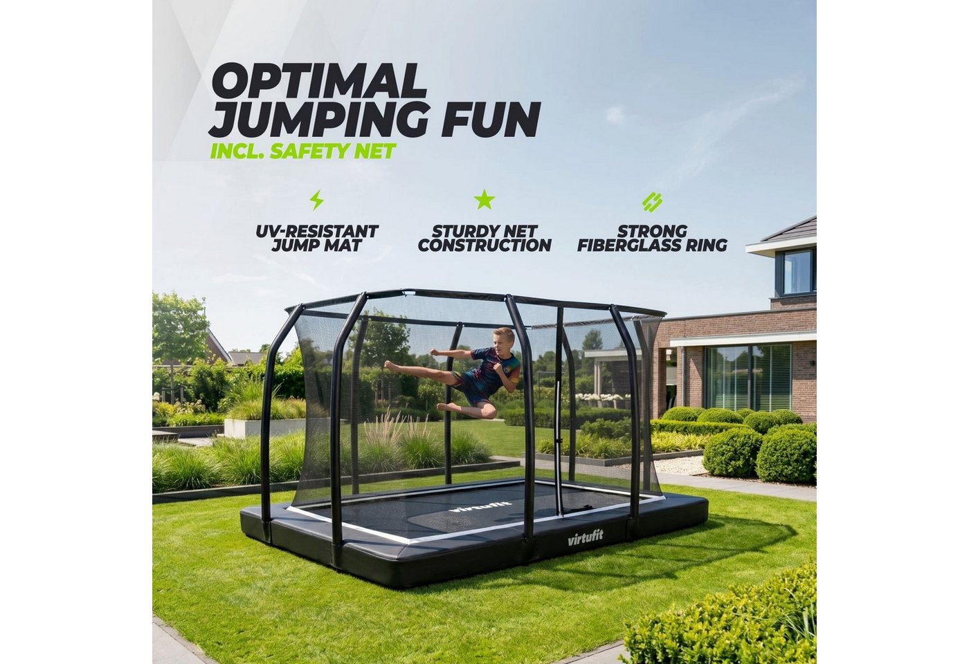 VirtuFit Bodentrampolin VirtuFit Boden Eingebautes Trampolin mit Sicherheitsnetz - 213 x 305 c Bild 4
