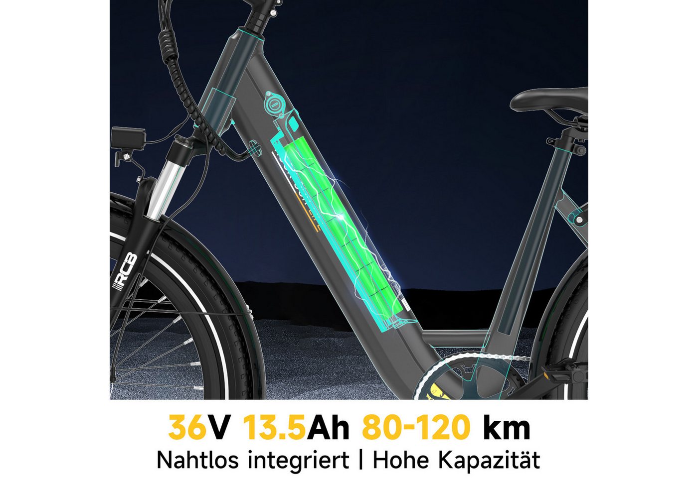 RCB E-Bike Pedelec G6 für Stadt und Gelände,27,5 Zoll Damen Elektrofahrrad,13Ah,60-100 km, 7 Gang, Heckmotor, 468 Wh, APP&NFC,ebike Damen,Gepäckträger hinten,max. Geschwindigkeit: 25 km/h