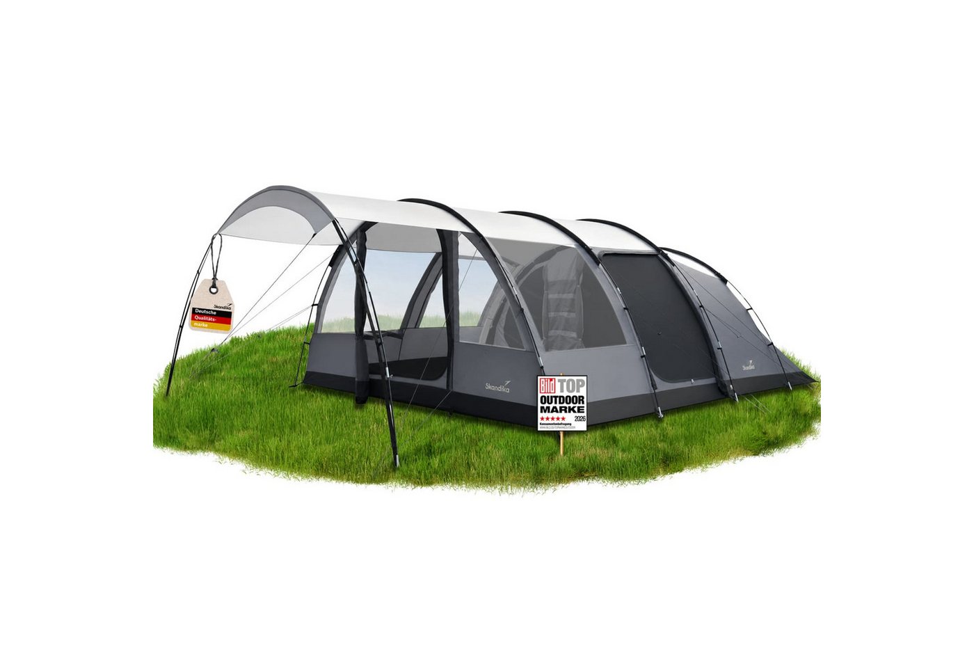 Skandika Tunnelzelt Falkenberg Sleeper Protect, Großes Familienzelt für 6 Personen, Personen: 6 (wasserdicht, 2m Stehhöhe, 670 x 390 x 200 cm, UV-Schutz: UPF 50), eingenähter Zeltboden, schwarze Schlafkabine, 3.000 mm Wassersäule Bild 2