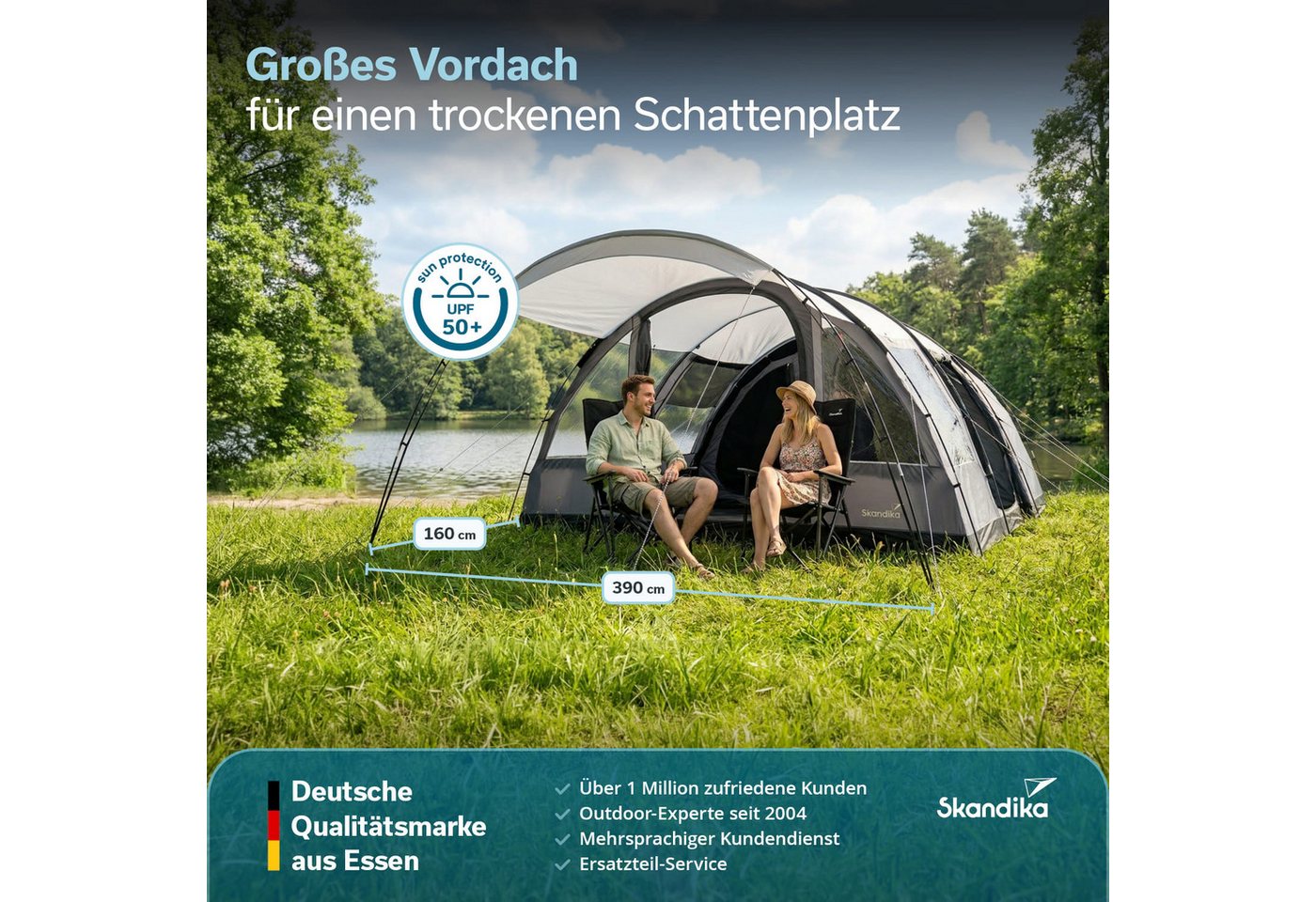 Skandika Tunnelzelt Falkenberg Sleeper Protect, Großes Familienzelt für 6 Personen, Personen: 6 (wasserdicht, 2m Stehhöhe, 670 x 390 x 200 cm, UV-Schutz: UPF 50), eingenähter Zeltboden, schwarze Schlafkabine, 3.000 mm Wassersäule Bild 5
