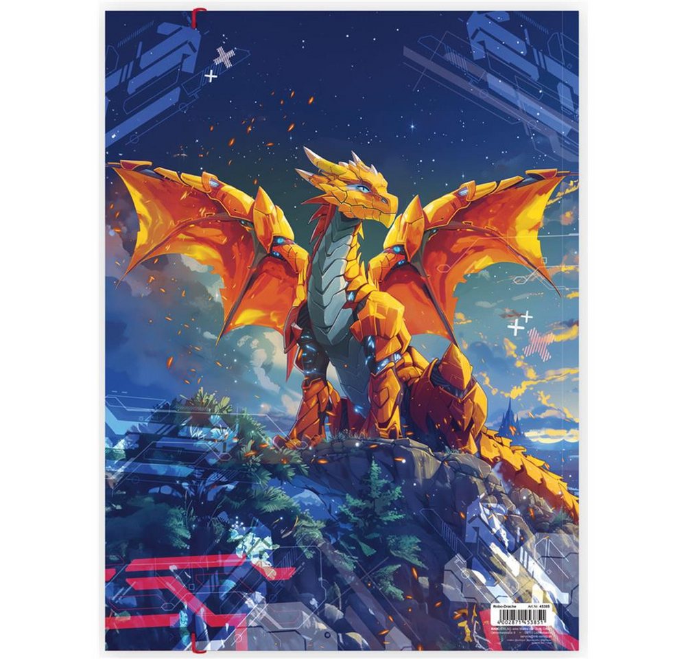 RNK Verlag Organisationsmappe Zeichenmappe Robo-Drache DIN A3 mit Gummizugverschluss, 3 Einschlagklappen, Gummizug, Innen- und Außendruck Bild 3