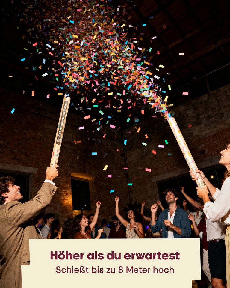 Partyjoker Konfetti Konfettikanone Bunt - 5-8 m Konfettistrahl - einfach & sicher - Party, 5-8 Meter Strahl – Großer Effekt für Innen & Außen Bild 5