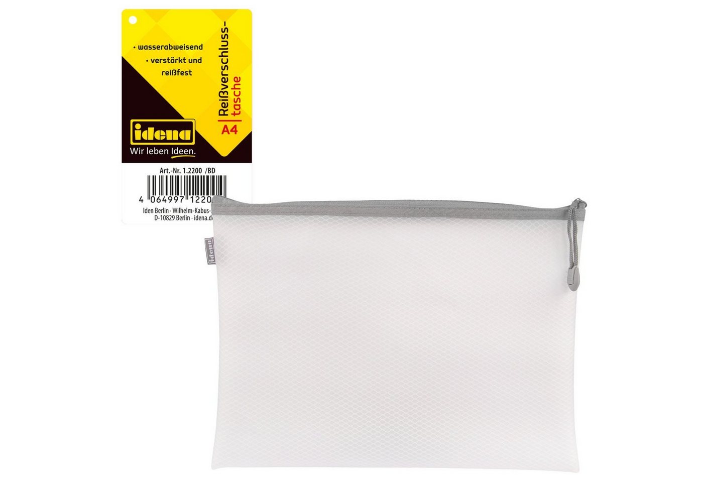 Idena Aufbewahrungstasche Reißverschlusstasche A4 Idena Mesh weiß Bild 2