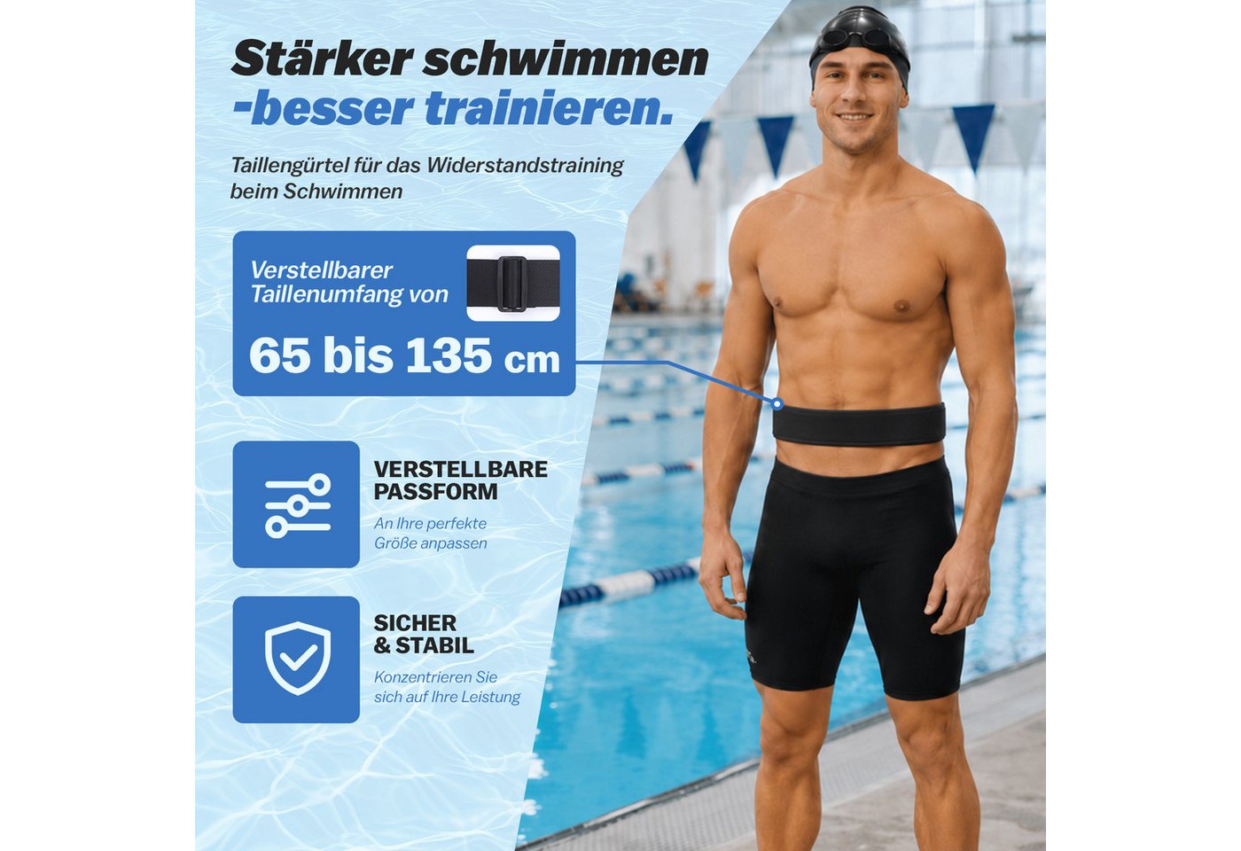 JOYOLEDER Schwimmgürtel Schwimmgurt für Pool, 4-12M Einstellbare Schwimmwiderstand Gürtel, (Schwimmtrainer Gürtel, Schwimmhilfe für Jedes Schwimmbad) Bild 3