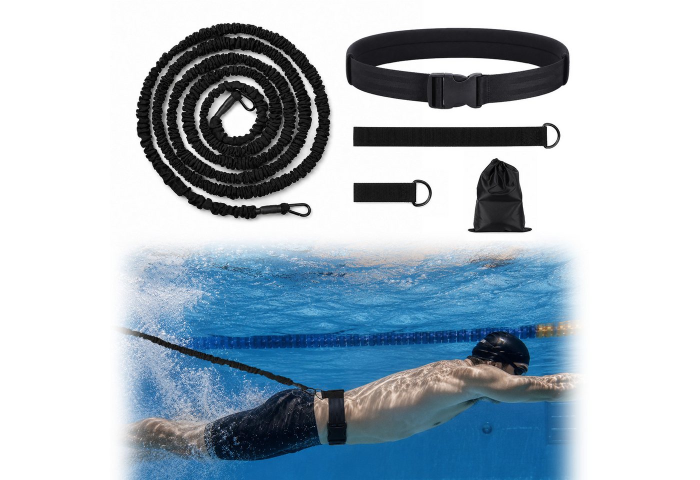 JOYOLEDER Schwimmgürtel Schwimmgurt für Pool, 4-12M Einstellbare Schwimmwiderstand Gürtel, (Schwimmtrainer Gürtel, Schwimmhilfe für Jedes Schwimmbad) Bild 4