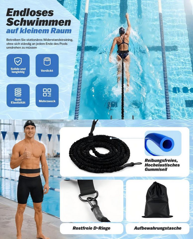 JOYOLEDER Schwimmgürtel Schwimmgurt für Pool, 4-12M Einstellbare Schwimmwiderstand Gürtel, (Schwimmtrainer Gürtel, Schwimmhilfe für Jedes Schwimmbad) Bild 5