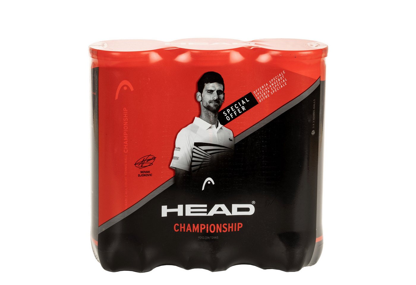 Head Tennisball 3x Championship Novak - 9 Tennisbälle - Innendruckball - (3er Dose)