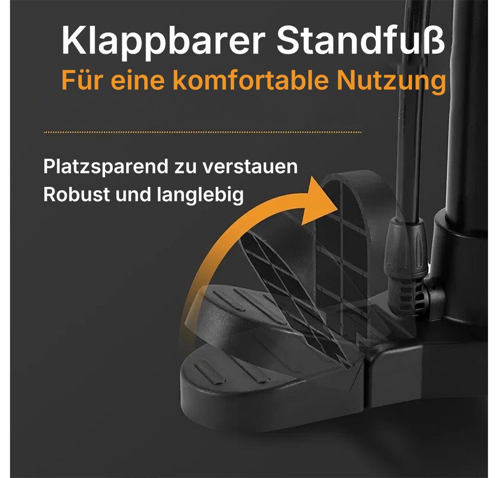 Fyrove Fahrradpumpe Stand-Fahrradpumpe alle Ventile AV, SV, DV, luftpumpe mit Manometer (Fahrrad Luftpumpe Inklusive Großem Manometer, Adaptern & Behälter, Pumpe für Motorrad, E Bike, Auto & Sportartikel)