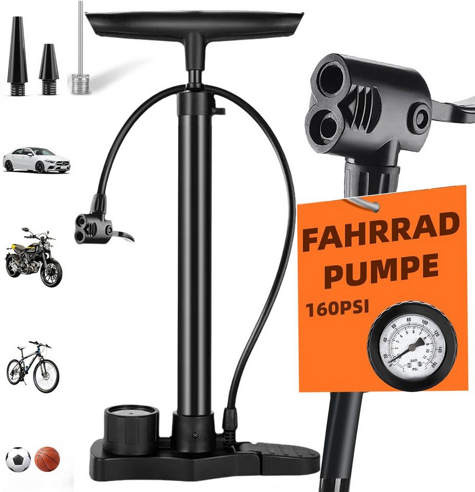 Fyrove Fahrradpumpe Stand-Fahrradpumpe alle Ventile AV, SV, DV, luftpumpe mit Manometer (Fahrrad Luftpumpe Inklusive Großem Manometer, Adaptern & Behälter, Pumpe für Motorrad, E Bike, Auto & Sportartikel) Bild 4