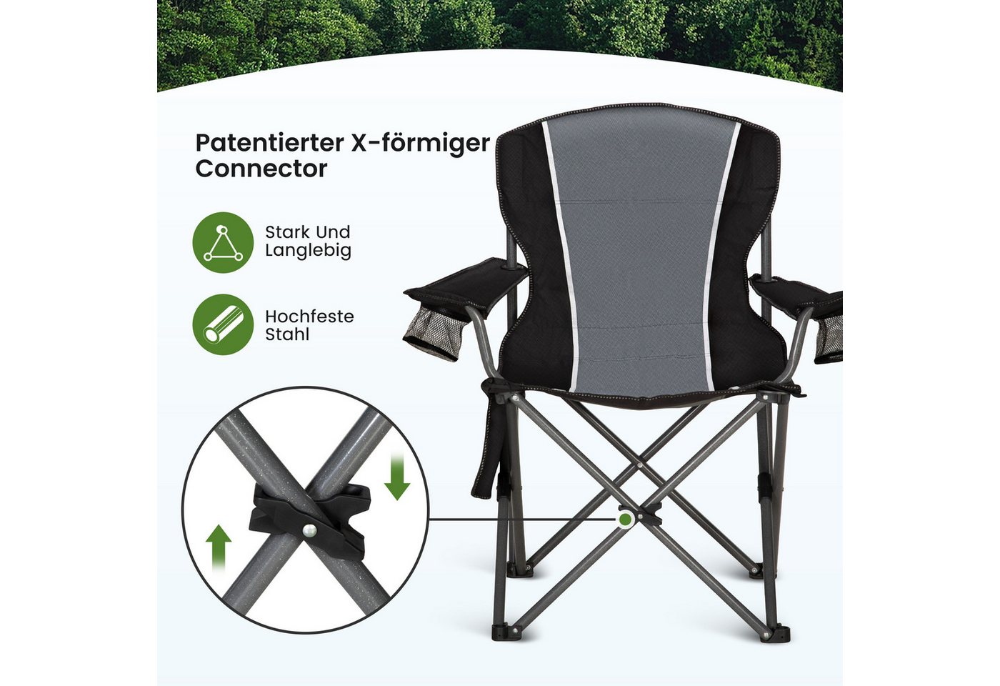 ALPHA CAMP Campingstuhl (Packung), Klappstuhl bis 160 KG Angelstuhl Faltbarer Outdoor Stuhl fur Garten
