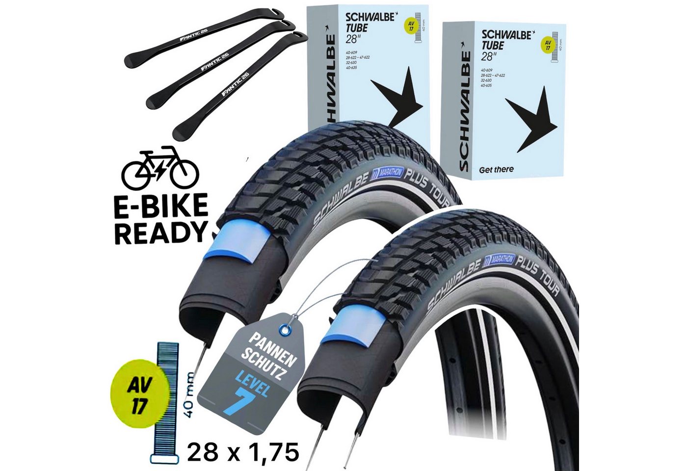 Schwalbe Fahrradschlauch 2x Schwalbe Marathon Plus TOUR 28" x 1,75" Reifen, Schläuche AV17 Set Bild 3