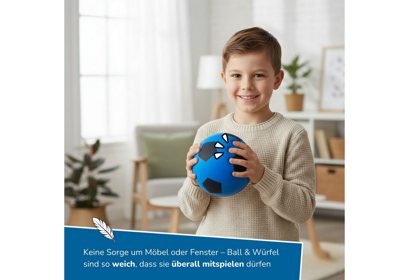 alldoro Spielball 2 in 1 Set - Schaumstoffball & Schaumstoffwürfel blau für Kinder ab 3, extra weich & leise, für drinnen & draußen zum Spielen & Lernen Bild 2