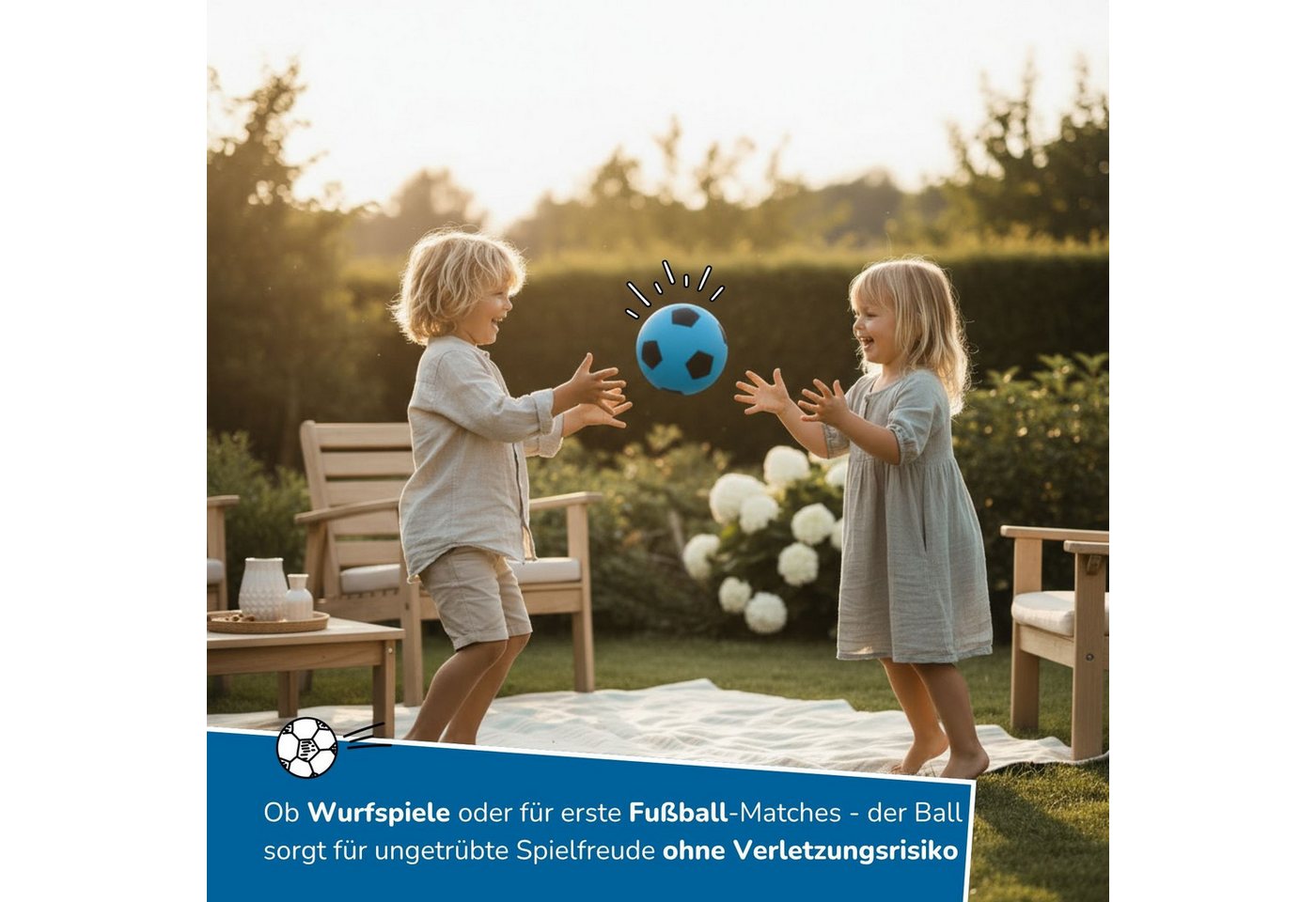 alldoro Spielball 2 in 1 Set - Schaumstoffball & Schaumstoffwürfel blau für Kinder ab 3, extra weich & leise, für drinnen & draußen zum Spielen & Lernen Bild 4