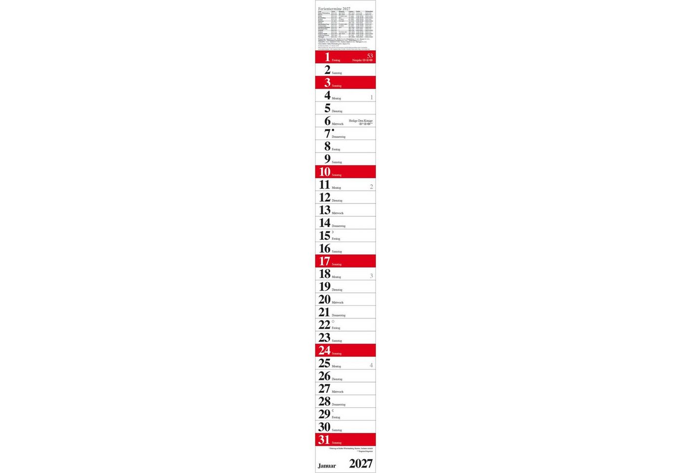 Korsch Verlag Wandkalender Streifenplaner Praktika Rot 2027 Bild 3