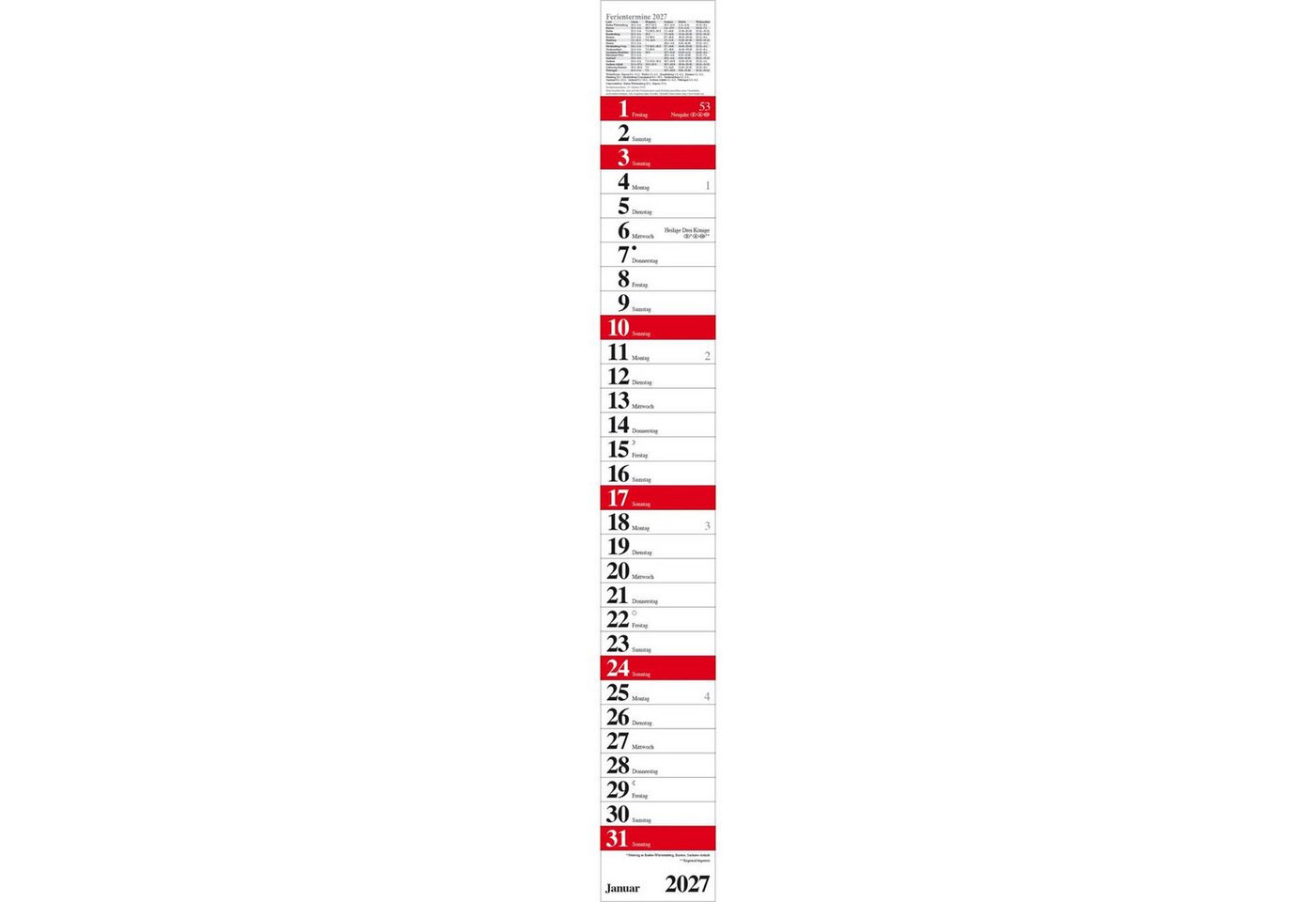 Korsch Verlag Wandkalender Streifenplaner Praktika Rot 2027 Bild 4
