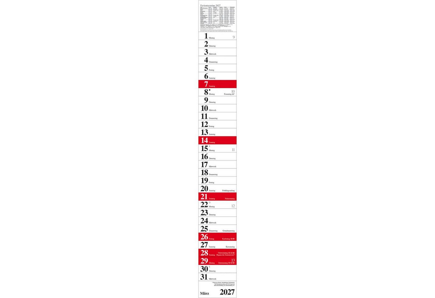 Korsch Verlag Wandkalender Streifenplaner Praktika Rot 2027 Bild 5