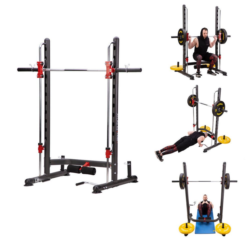 HMS Multipresse Kraftstation Smithmaschine Krafttrainer, (Spar-Set, 1-tlg., 112 x 117 cm stabil), Smith-Maschine, Liegestützgriffe, Beinmodul, bis 136 kg Bild 2