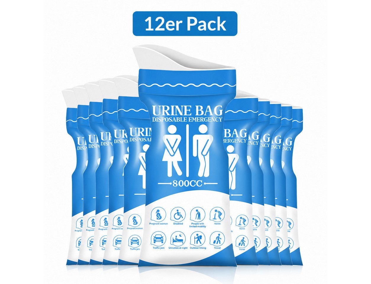 COOL-i ® Campingtoilette Notfall Urinbeutel 12er Set, 800 ml Einweg Urinbeutel, Unisex Reise WC für Auto, Camping & Outdoor Bild 2