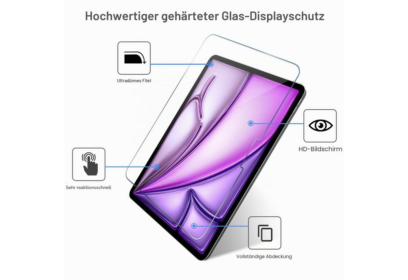 Toomoke Schutzfolie Panzerglas für iPad Pro 13/iPad Air 13 Zoll 2025/ 2024 Schutzfolie, (Displayschutz Kompatibel mit iPad Air 13/iPad Pro 13 Zoll, iPad Air 13 Zoll (2025 M3/2024 M2)/ iPad Pro 13 Zoll 2024 (M4), 9H Härte 2.5D[Hohe Auflösung][Anti-Bläschen][Anti-Kratzen] Bild 2