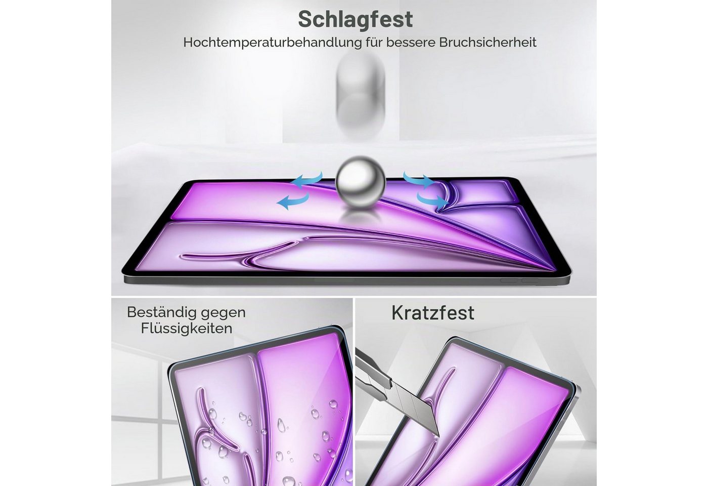 Toomoke Schutzfolie Panzerglas für iPad Pro 13/iPad Air 13 Zoll 2025/ 2024 Schutzfolie, (Displayschutz Kompatibel mit iPad Air 13/iPad Pro 13 Zoll, iPad Air 13 Zoll (2025 M3/2024 M2)/ iPad Pro 13 Zoll 2024 (M4), 9H Härte 2.5D[Hohe Auflösung][Anti-Bläschen][Anti-Kratzen] Bild 3