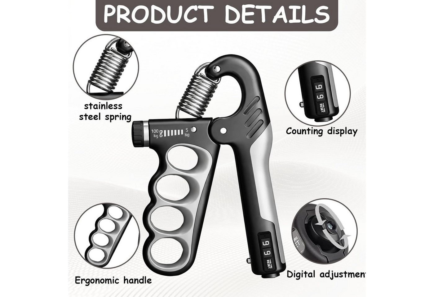 Fyrove Handmuskeltrainer Handtrainer Trainingsset(5er-Pack), Fingertrainer Griffkraft Trainer (Einstellbarer Widerstand 5-100kg, Fingertrainer, Griffkraft Trainer Set, Für Sportler und Wiederherstellung der Hand), Verbesserte Kraft und Grip Handgelenk Arm Unterstützung Bild 4