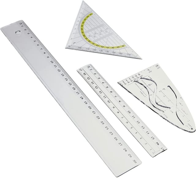 TSI Schreibwaren Geodreieck Geometrie-Set 4tlg. 2x Lineal,Parabel Geodreieck