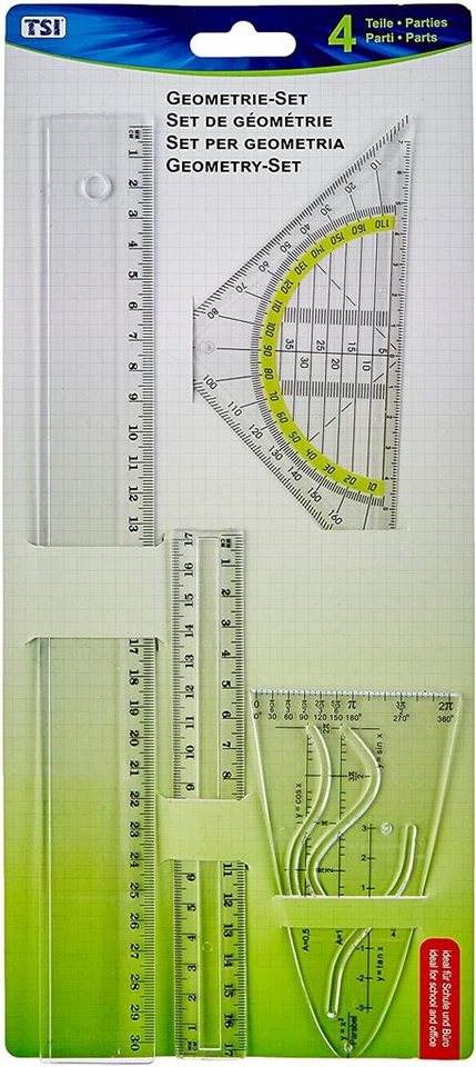 TSI Schreibwaren Geodreieck Geometrie-Set 4tlg. 2x Lineal,Parabel Geodreieck Bild 2