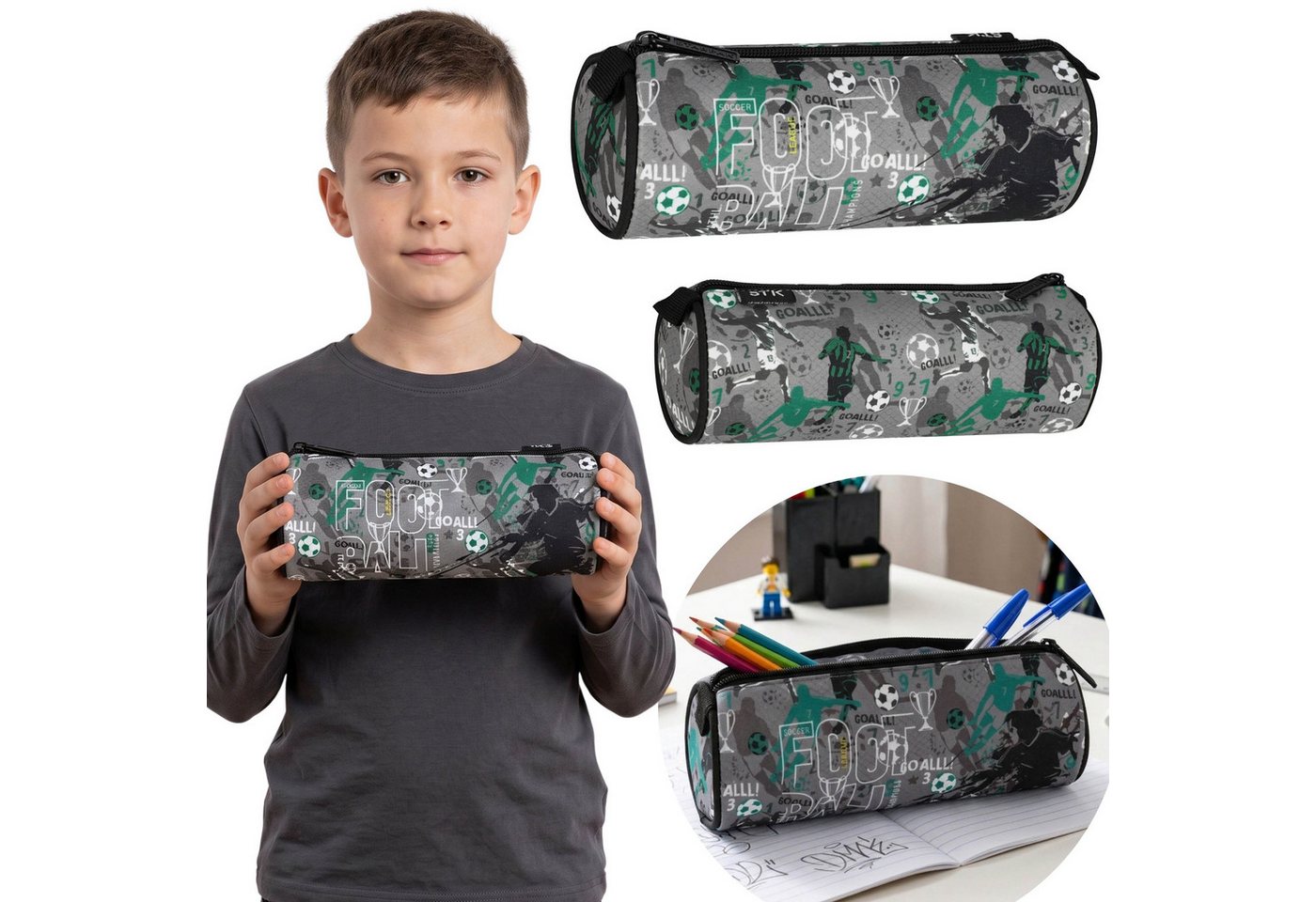 Sarcia.eu Federmäppchen Rundes Fußball-Schulmäppchen für Jungen, 22 × 8 × 8 cm Bild 3
