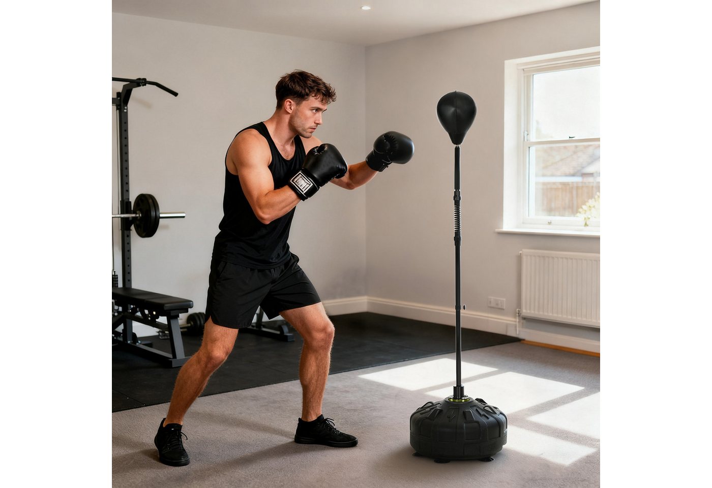 SPORTNOW Punchingball Boxball 145-180 cm höhenverstellbarer Standbox-Trainer (Standboxball, 1-tlg., Speedball), für Übung, Training, Kunstleder, Schwarz