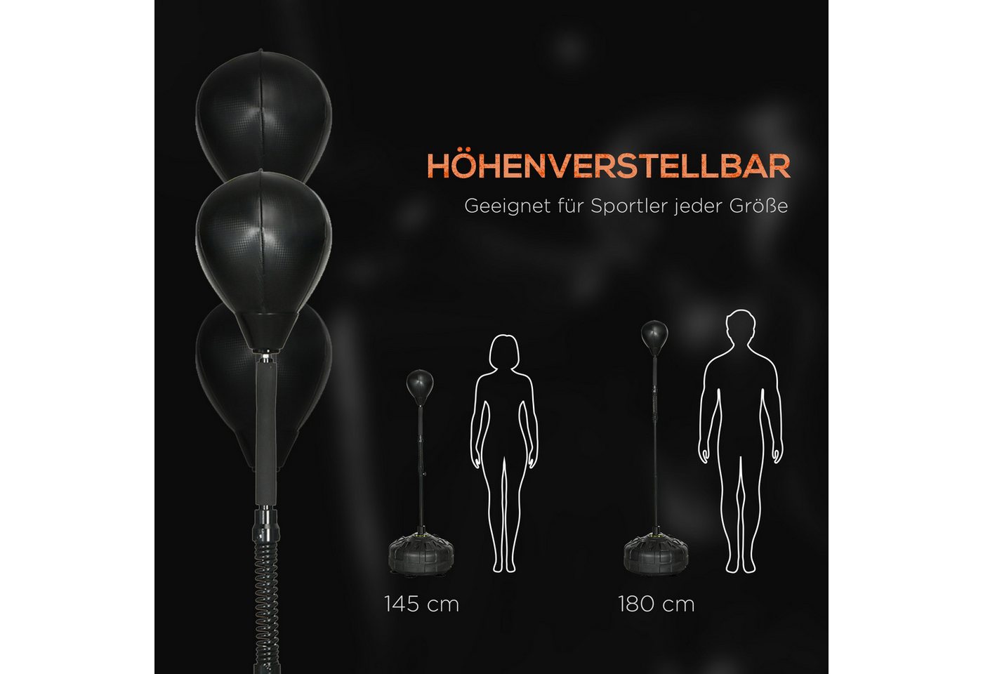 SPORTNOW Punchingball Boxball 145-180 cm höhenverstellbarer Standbox-Trainer (Standboxball, 1-tlg., Speedball), für Übung, Training, Kunstleder, Schwarz Bild 2