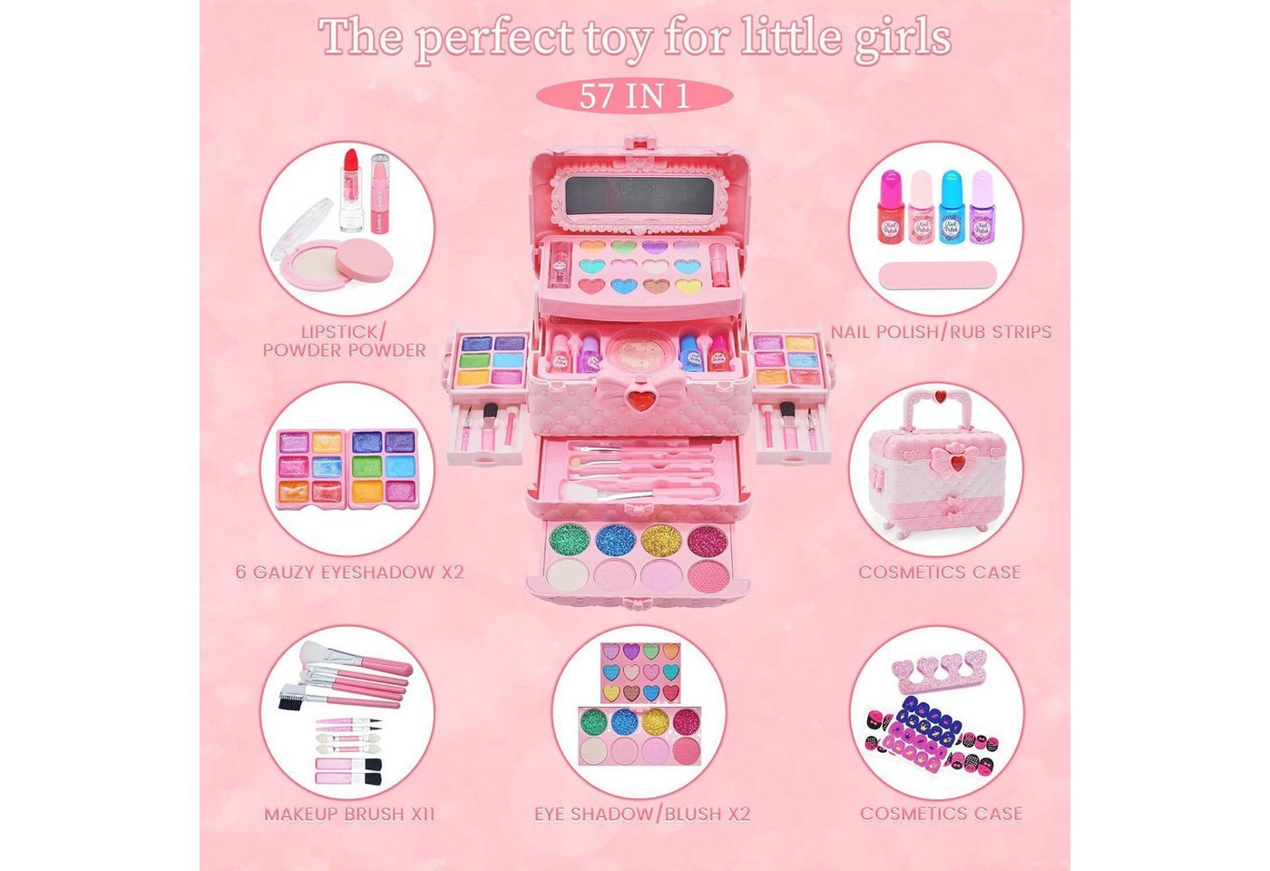 LuxusKollektion Theaterschminke Schminkset 57pcs Rosa und hellrosa Kinder Make-up Spielzeug Bild 3