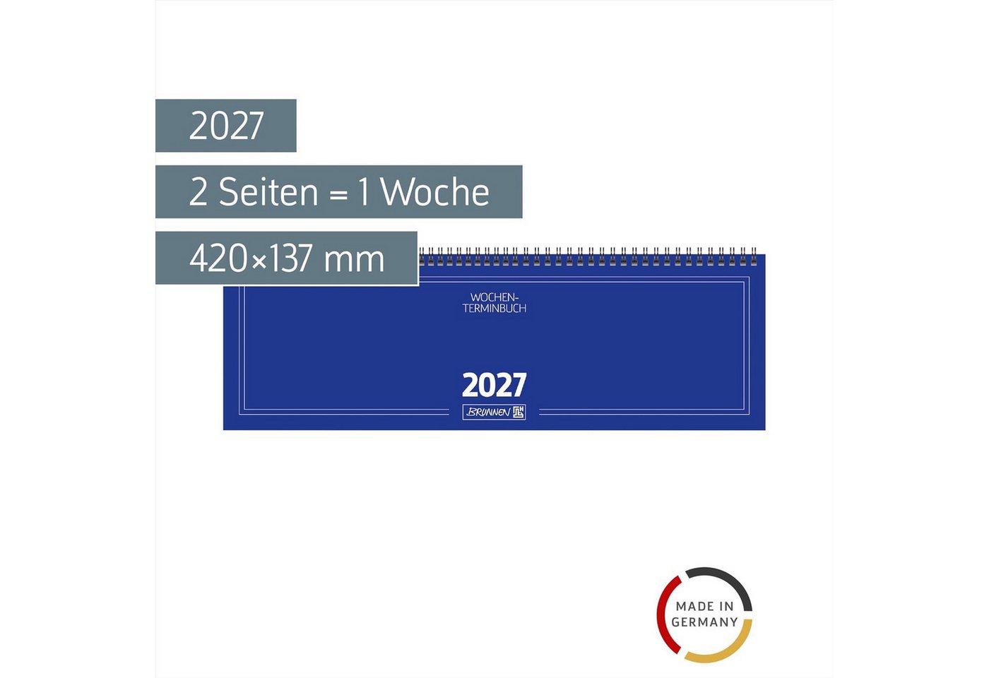 BRUNNEN Schreibtischkalender 2027 BRUNNEN Querterminbuch 42x14cm 2S/1W bl Bild 2