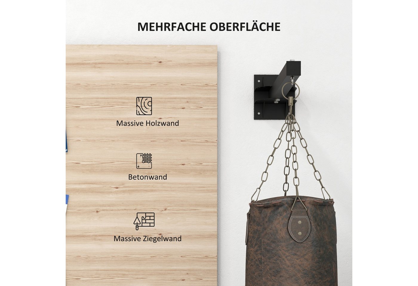 furnicato Boxsack Boxsackhalterung Schwarz 80L x 17B x 48H cm (1-tlg), Wandhalterung mit 9 Winkeleinstellungen für MMA und Kickboxen Bild 2